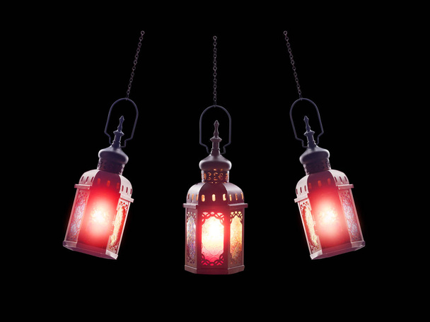 Candle light lids on muslim style's lantern shining on the dark - Fotoğraf, Görsel