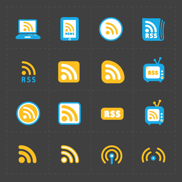 Ícones de sinal RSS. símbolos RSS feed em fundo preto
.  - Vetor, Imagem