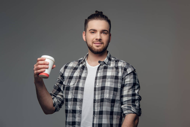 Man holds coffee paper cup - Photo, Image