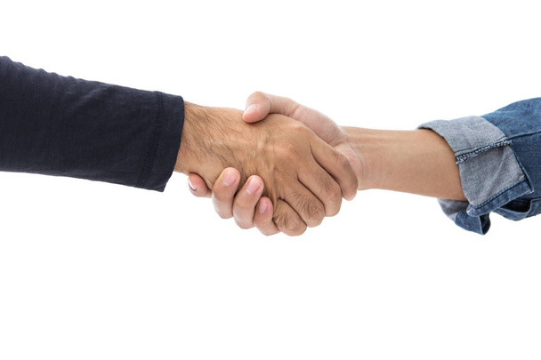 Hands of two men wearing casual clothes making handshake  - Photo, Image