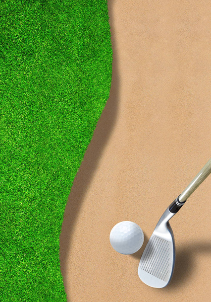 Palla da golf su trappola di sabbia con club e spazio copia
 - Foto, immagini