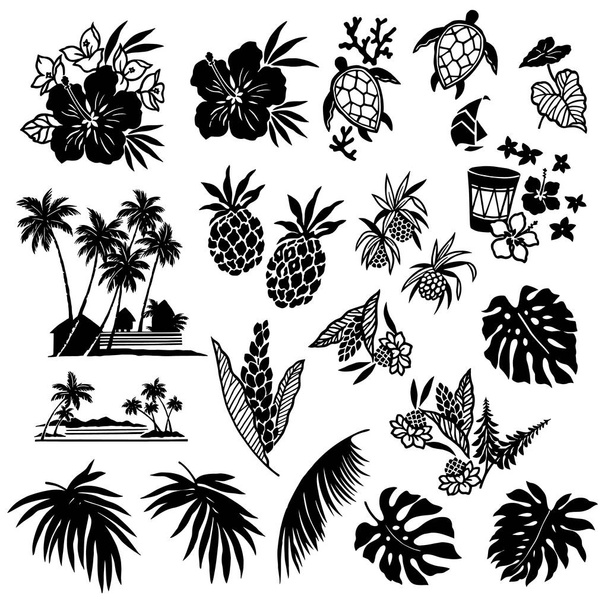 Hibiscus and pineapple illustration - Вектор,изображение