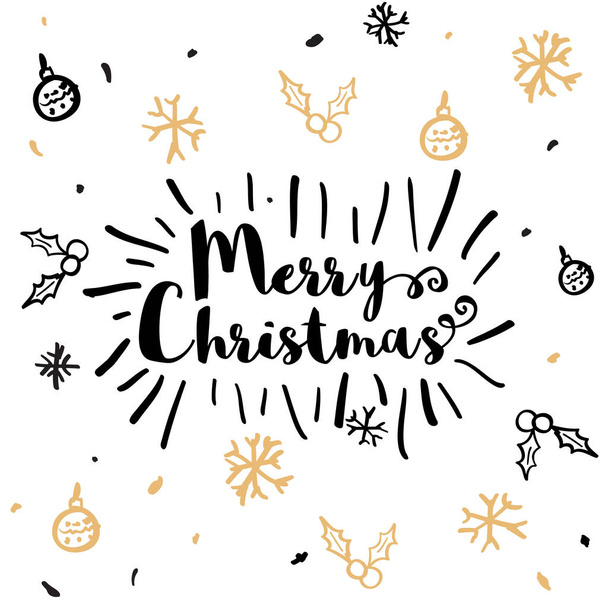Cartão de Natal desenhado à mão na cor dourada e preta
 - Vetor, Imagem