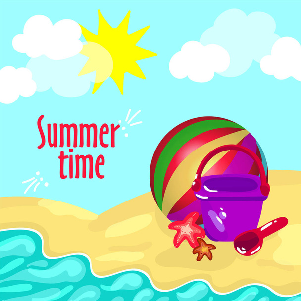  card postcard time summer beach vacation sea - Vecteur, image