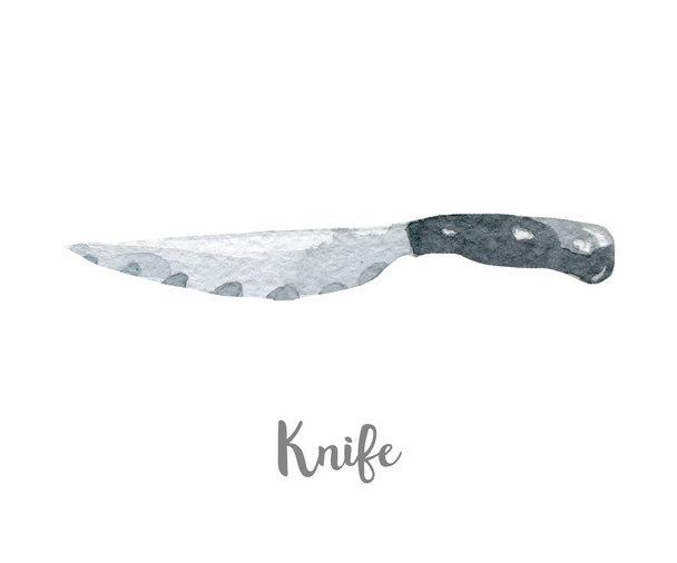 Ilustración cuchillo de cocina. Acuarela dibujada a mano sobre fondo blanco
. - Foto, Imagen