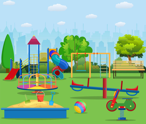 Bambini parco giochi cartone animato concetto di sfondo
. - Vettoriali, immagini