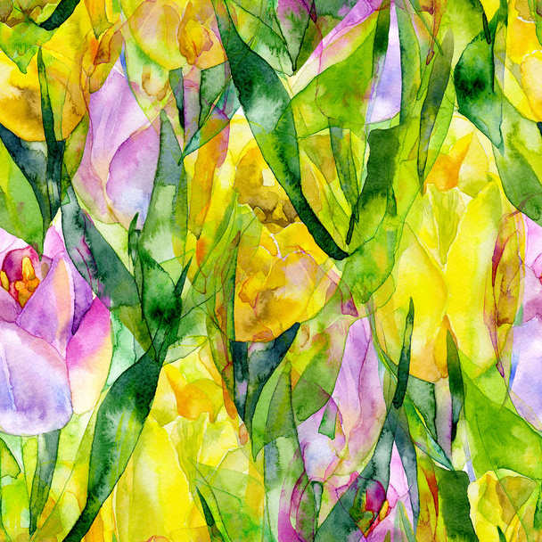 Yellow, beautiful, garden, decorative tulip. Spring, summer, feminine, first, purple flower. A fragrant, fresh, beautiful flora. Watercolor. Illustration - Foto, immagini