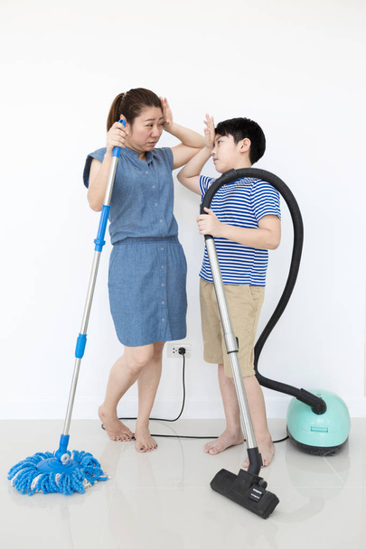 Asian family cleans the room. - Photo, Image