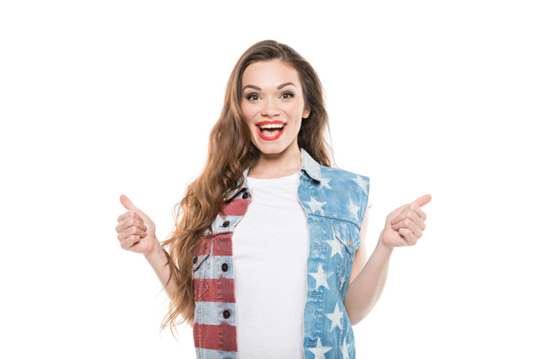 american style girl showing thumbs up - Photo, Image