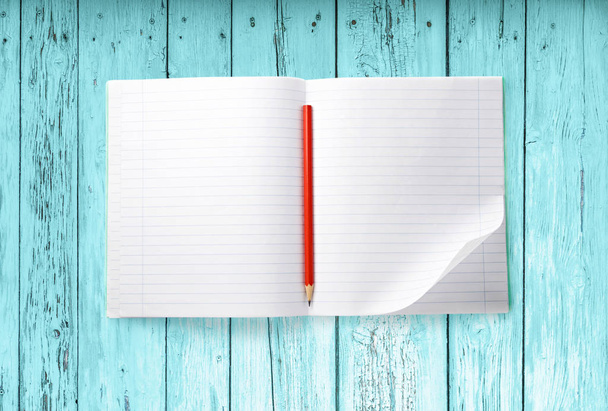 Ανοίξτε το κενό σημειωματάριο με κόκκινο μολύβι - Φωτογραφία, εικόνα