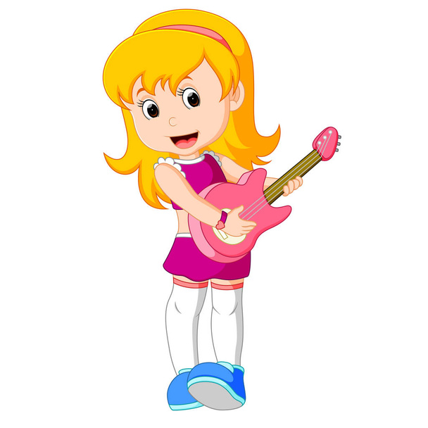Cool rock star girl playing guitar - Вектор,изображение