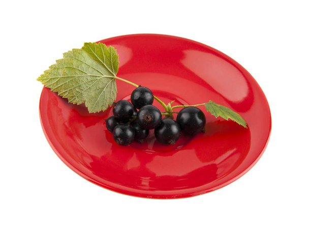 mustaherukat punaisessa lautasessa
 - Valokuva, kuva