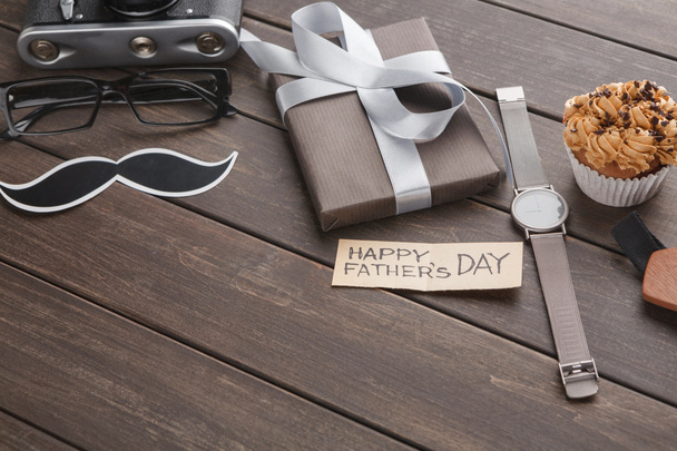 Happy Fathers Day card on rustic wood background - Photo, Image