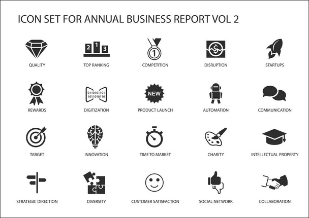 Ícones de negócios de design plano simples para relatório de negócios anual da empresa
 - Vetor, Imagem