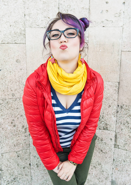 Young beautiful fashion hipster woman with colorful hair  - Photo, Image