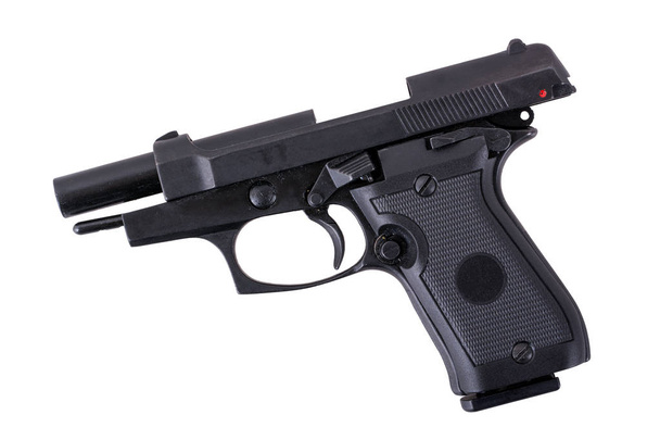 Arme de poing semi automatique noire sur fond blanc
 - Photo, image