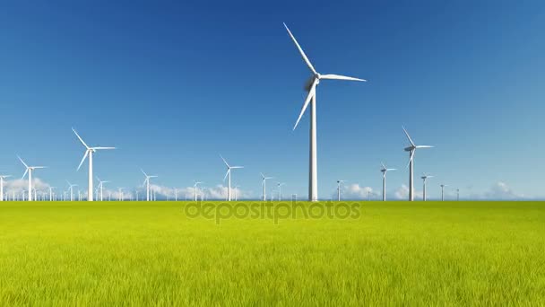 Wind energy stations on green field - Footage, Video