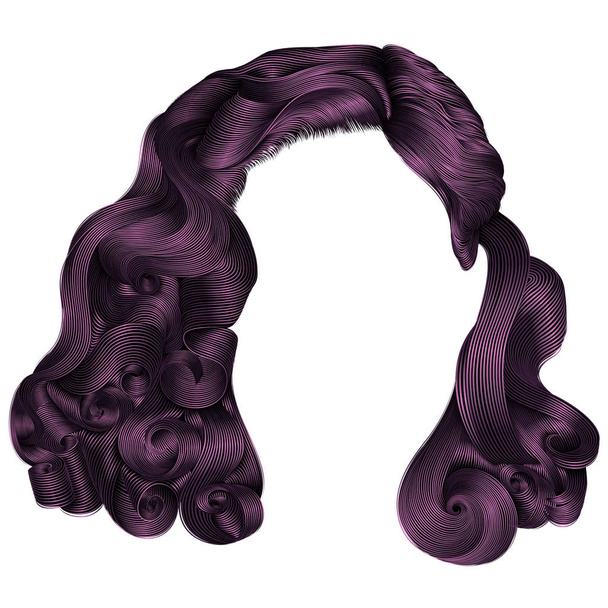 トレンディな女性短い毛の紫の色の .fringe。ファッション美容  - ベクター画像