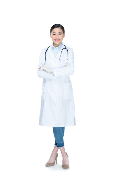 doctor in protective gloves with stethoscope - Foto, imagen
