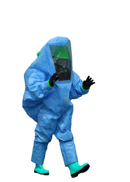 Hombre con un traje protector azul contra la radiación y la química a
 - Foto, Imagen