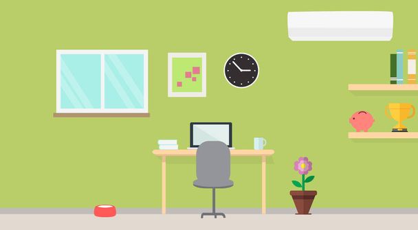 Creative modern workplace with table and designer laptop vector illustration. - Vector, Image