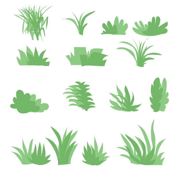 Flat grasses set vector.bush set with isolated white background - Vector, Image