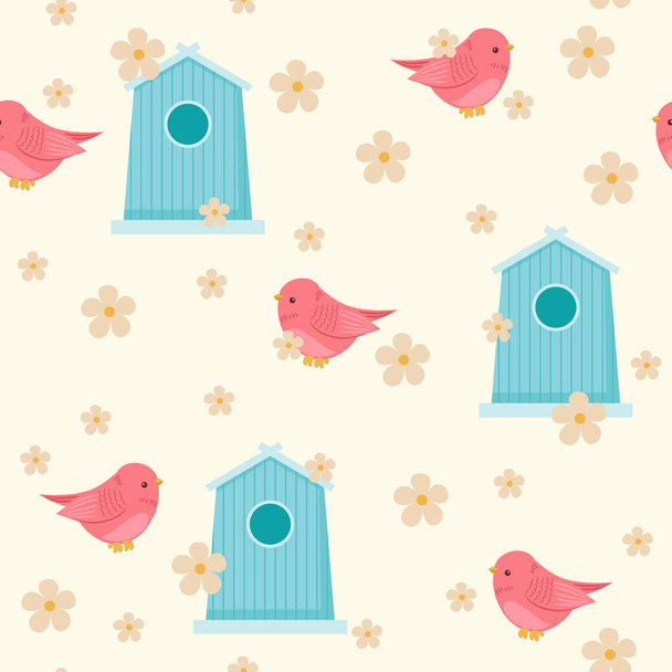 Birds and birdhouses in Spring/Summer time - Vector, Image