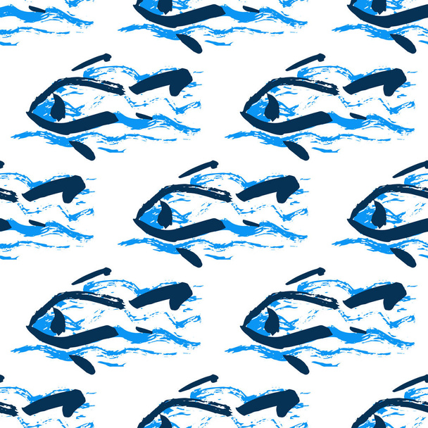 Pescado patrón sin costura, dibujado a mano
 - Vector, imagen