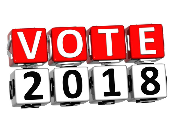 3D μπλοκ κειμένου ψηφοφορία 2018 κόκκινο σε λευκό φόντο. - Φωτογραφία, εικόνα
