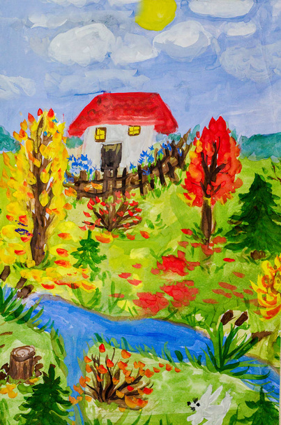 dětská kresba podzimní krajiny - Fotografie, Obrázek