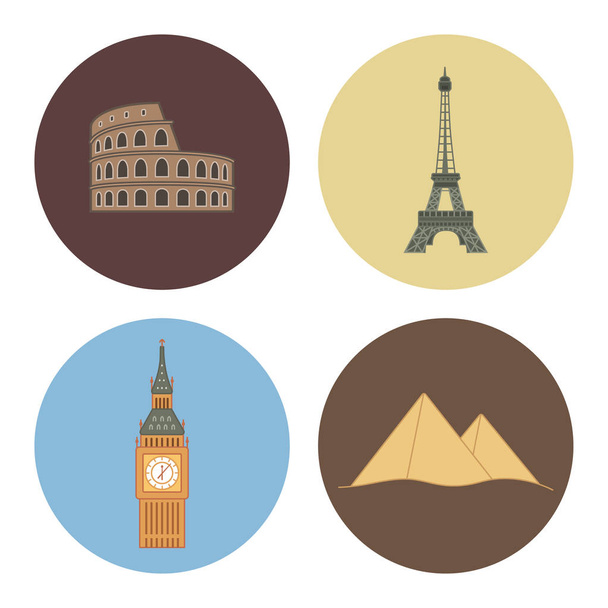 four flat landmark icons  - Διάνυσμα, εικόνα