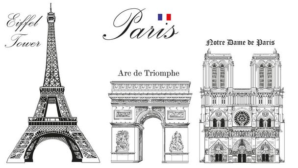 Vector Eiffel Tower, Triumphal Arch and Notre Dame Cathedral - Vector, Image
