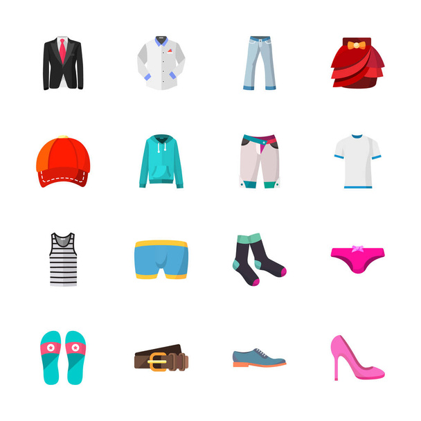 dieciséis iconos de ropa moderna
  - Vector, Imagen