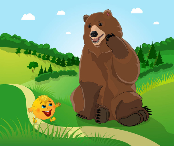 Bear and bun kolobok . - Vector, Image