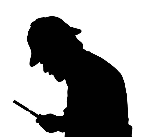 Silhouette of bearded man investigating with a magnifying glass  - Vector, Image