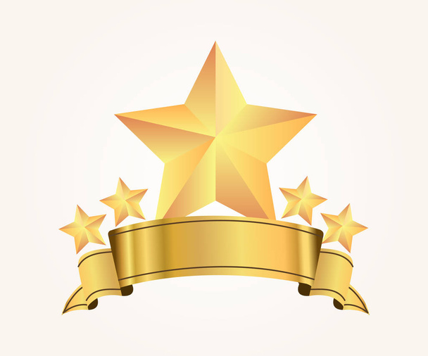 Cinque stelle d'oro con nastro su sfondo morbido vettoriale illustrazione.Valutazione delle stelle d'oro
 - Vettoriali, immagini