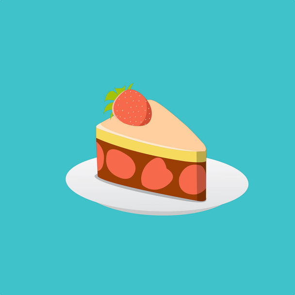 Strawberry cake with chocolate cream and strawberry topping on plate illustration.Cake isolate white background - Vector, Imagen