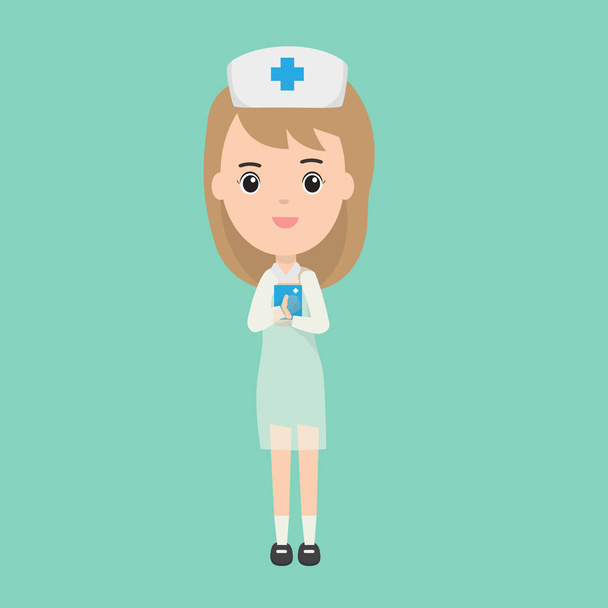 Όμορφη νοσοκόμα χαρακτήρα και βιβλίο ασθενών - Διάνυσμα, εικόνα