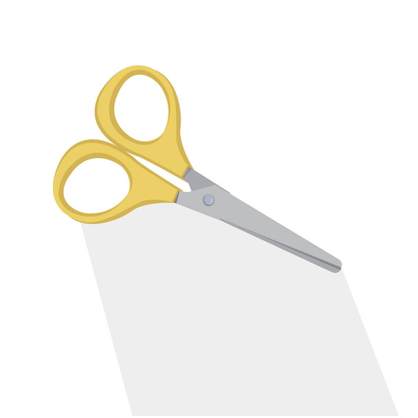 Flat yellow scissor and long shadow with isolated white background - Vector, Image