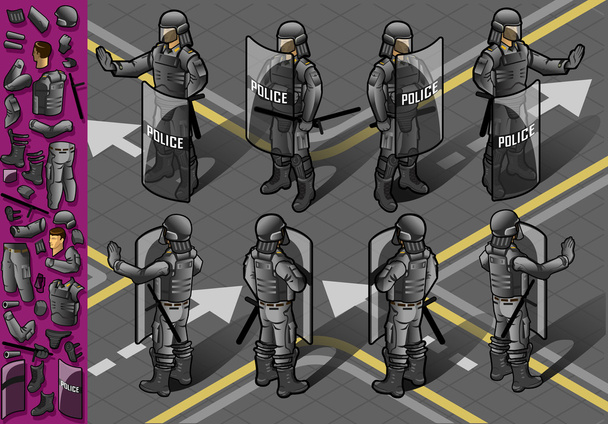 Isometric set of eight policemans standing - Vektori, kuva