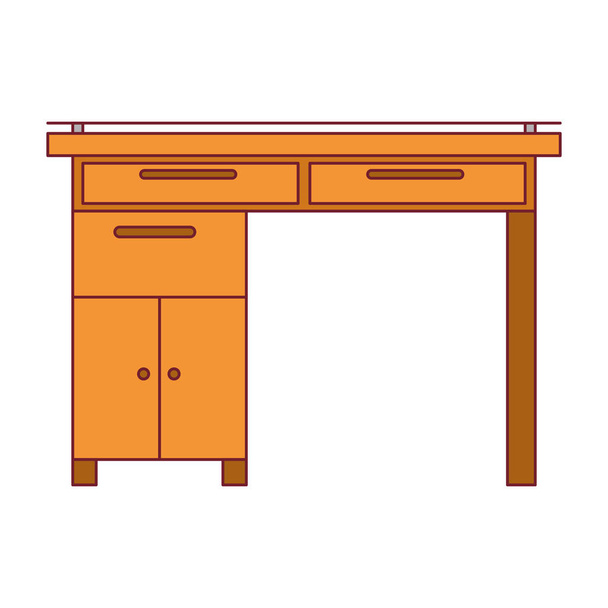 kolorowe grafiki drewniane biurko do domu z ciemno czerwoną linię konturu - Wektor, obraz