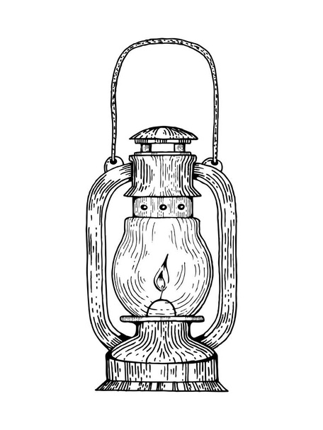 Kerosene lamp engraving style vector - Vektor, obrázek