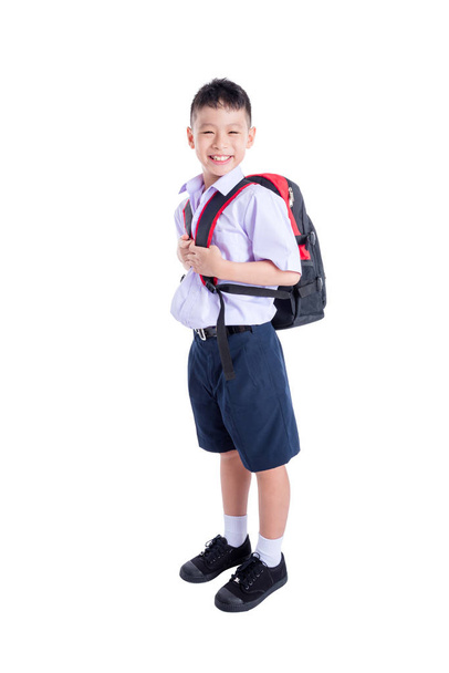 schoolboy smiling over white background - Photo, Image