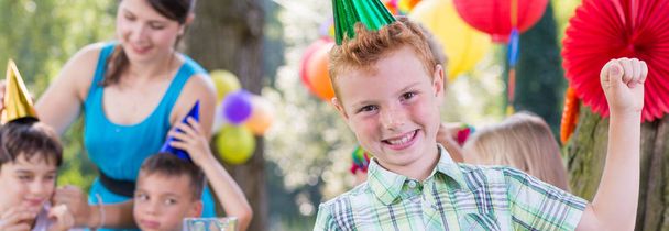 Boy satisfied with party - 写真・画像