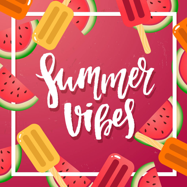 poster with watermelons and ice cream - Vector, Imagen
