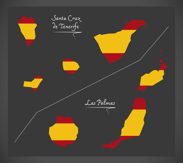 Tenerife et Las Palmas Island carte avec drapeau national espagnol il
 - Vecteur, image