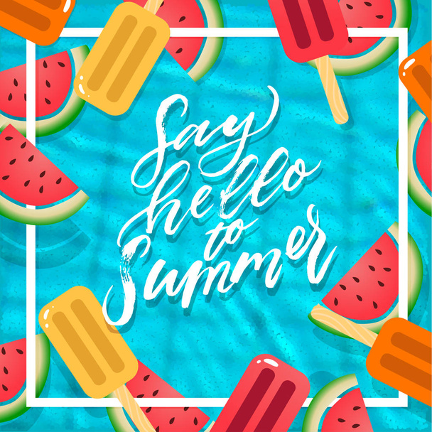 poster with watermelons and ice cream - Vector, Image
