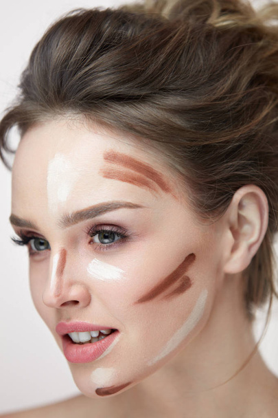 Beauty Cosmetics. Sexy Woman With Makeup Contour Lines On Face - Photo, image