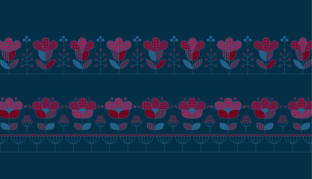 Глибокий синій і червоний шаблон дизайну елементів для стиль Бохо. Сільський декоративний дизайн поверхні натхненний традиційному народному європейських орнаменти для друку та Інтернет карти, заголовок, плакат. - Вектор, зображення