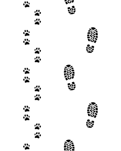 Prints of shoes and dog paws - Vector, Image
